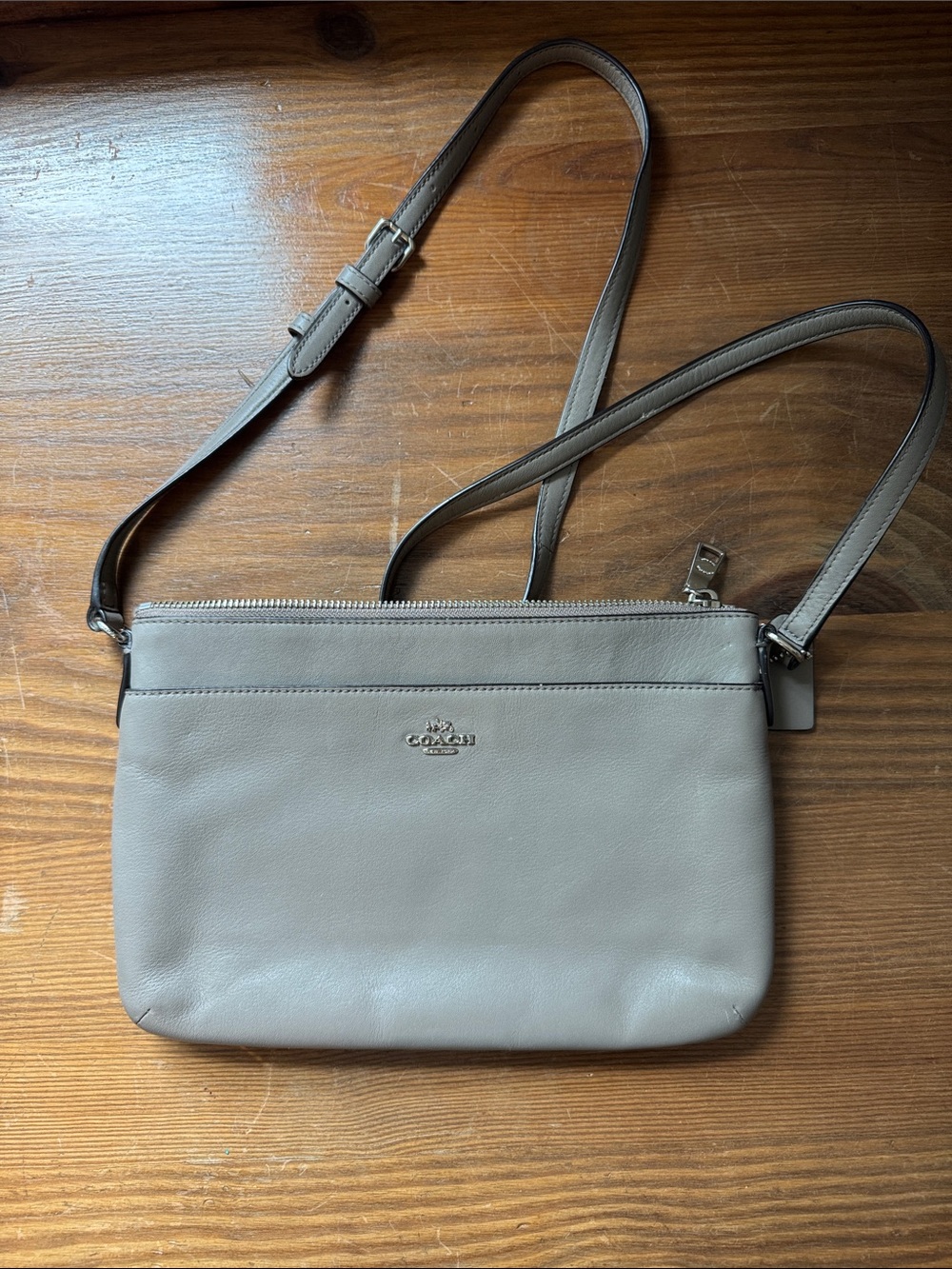 Coach Pebble Leather Crossbody in Taupe Gray